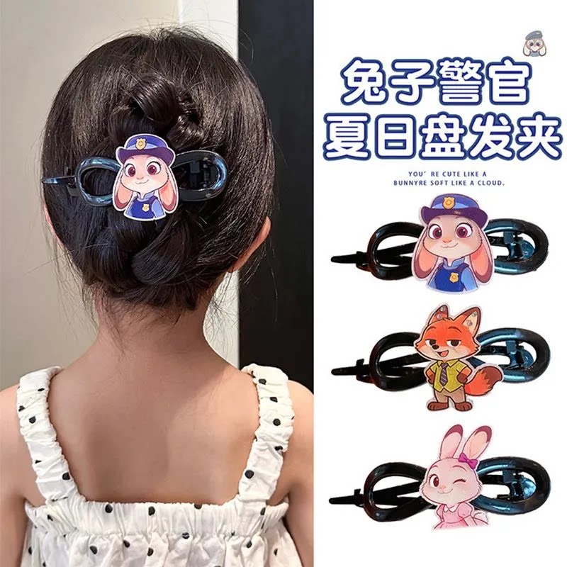 儿童卡通扭扭夹女童可爱疯狂动物城后脑勺盘发夹一字夹小女孩头饰