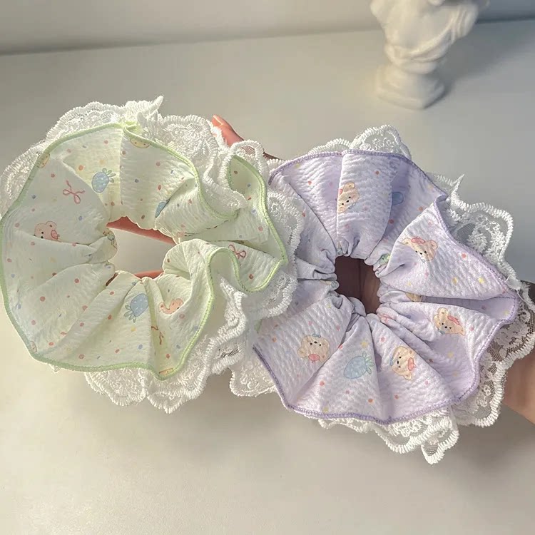 春夏新款少女韩系蕾丝花边大肠发圈女温柔甜美布艺发绳头饰网红款