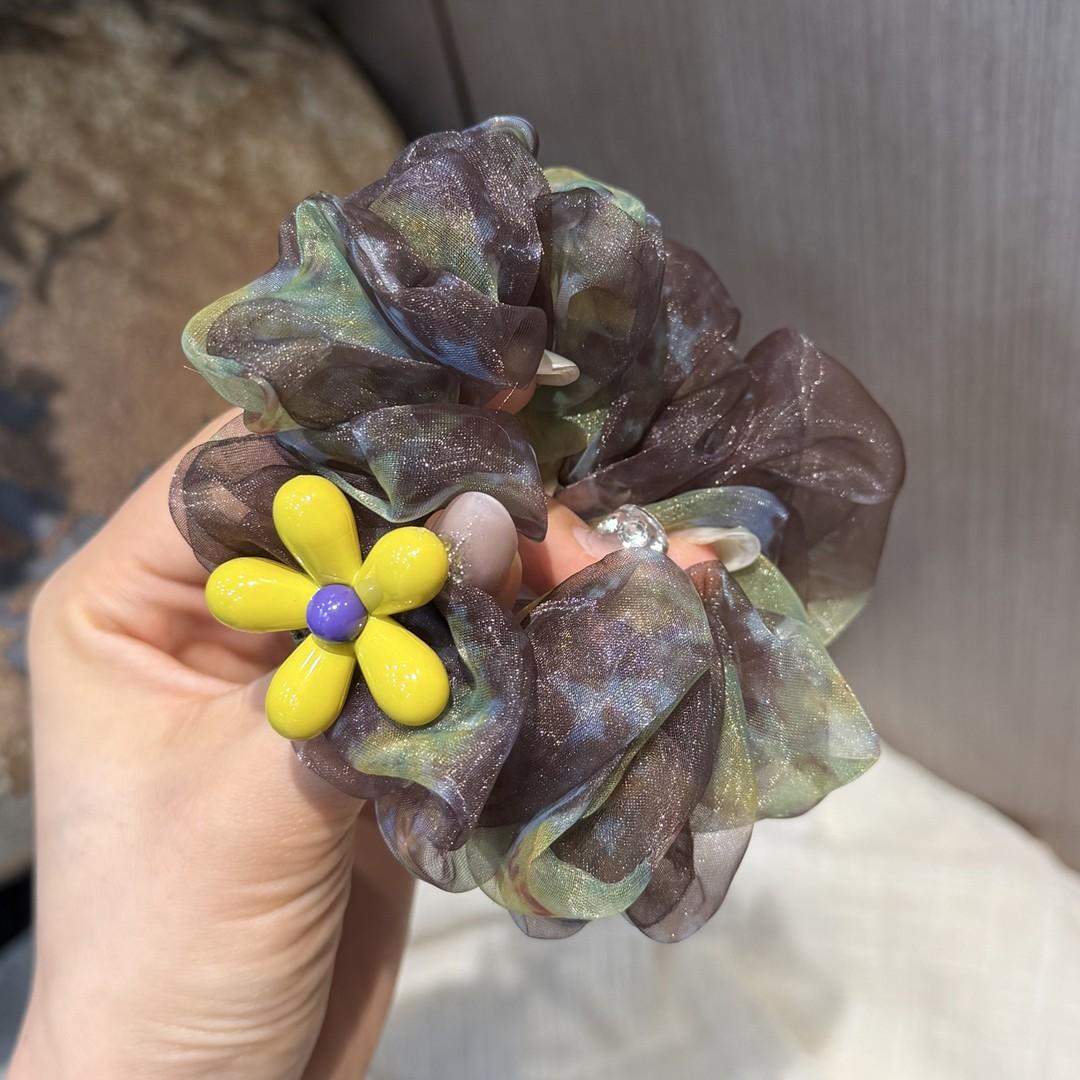 欧根纱黄色小花大肠发圈可爱时尚百搭配饰夏季甜美简约优雅