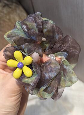 欧根纱黄色小花大肠发圈可爱时尚百搭配饰夏季甜美简约优雅