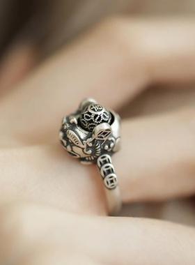 合金戒指 复古风做旧可转动铜钱貔貅戒指新中式国潮可调节指环