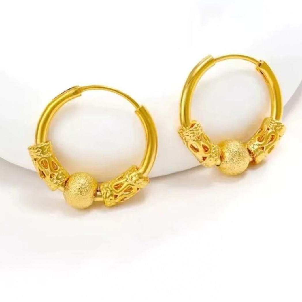 合金耳饰 精美时尚经典古法珠耳环百搭款气质素款金色圈圈洋气