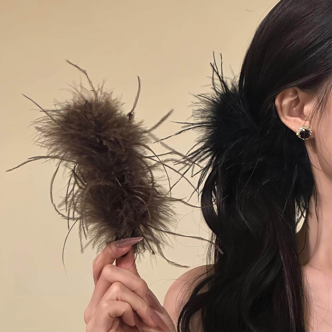 黑色蓬松羽毛香蕉夹高马尾发夹显发量手工时尚百搭复古法式小众,饰品/流行首饰/时尚饰品新,发饰,淘宝优惠券,粉丝福利购,淘宝优惠卷