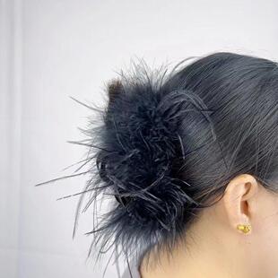 秋冬纯欲ins风羽毛发夹超仙高级感羽毛抓夹时尚复古气质森系可爱