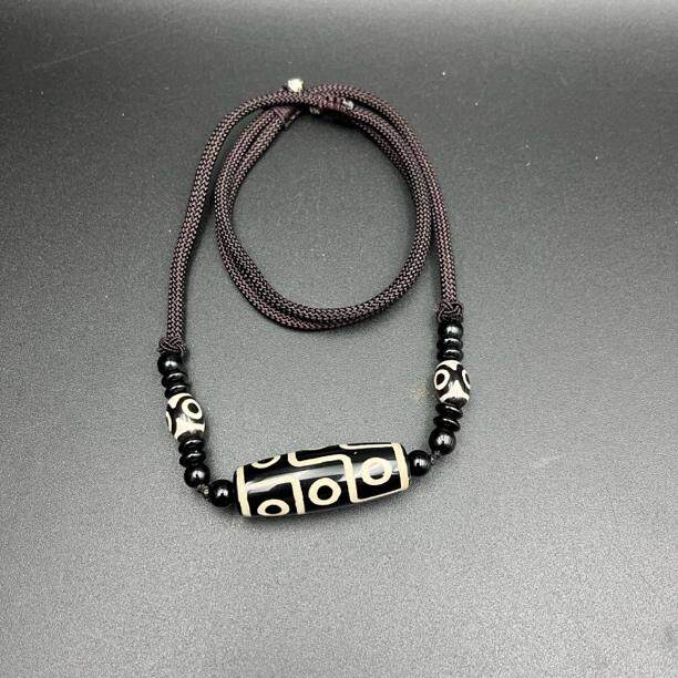 非金属布艺项链 极简慵懒流行素款黑白九眼天珠复古经典项链编绳