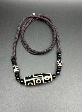 非金属布艺项链 极简慵懒流行素款黑白九眼天珠复古经典项链编绳