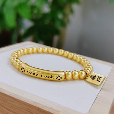 合金手链 古法Good Luck 心想事成金色手链手工气质时尚百搭复古