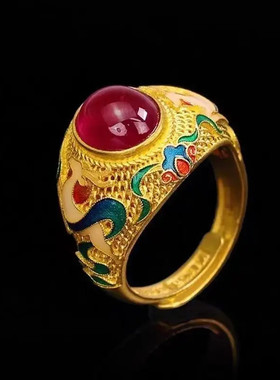 合金戒指 重工珐琅彩戒指复古风高级显气质时尚古法精美彩色