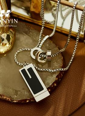 合金项链 简约欧美高级感项链秋冬长款双层叠戴无事牌轻奢复古