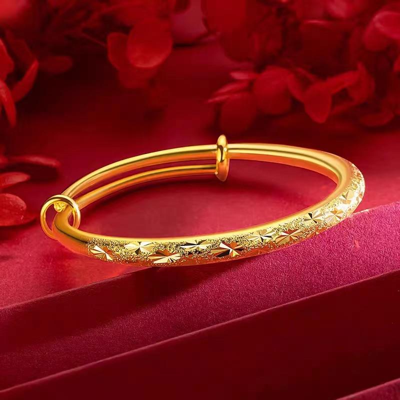 合金手镯 新款精美满天星光面金色实心推拉手镯古法经典时尚素款