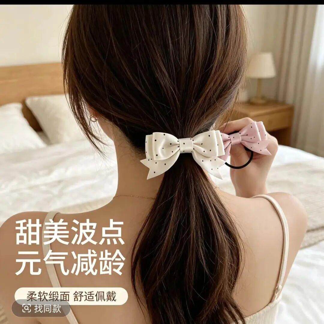 高颜值甜美波点公主风波点蝴蝶结发绳甜美少女心发圈头饰发饰皮筋