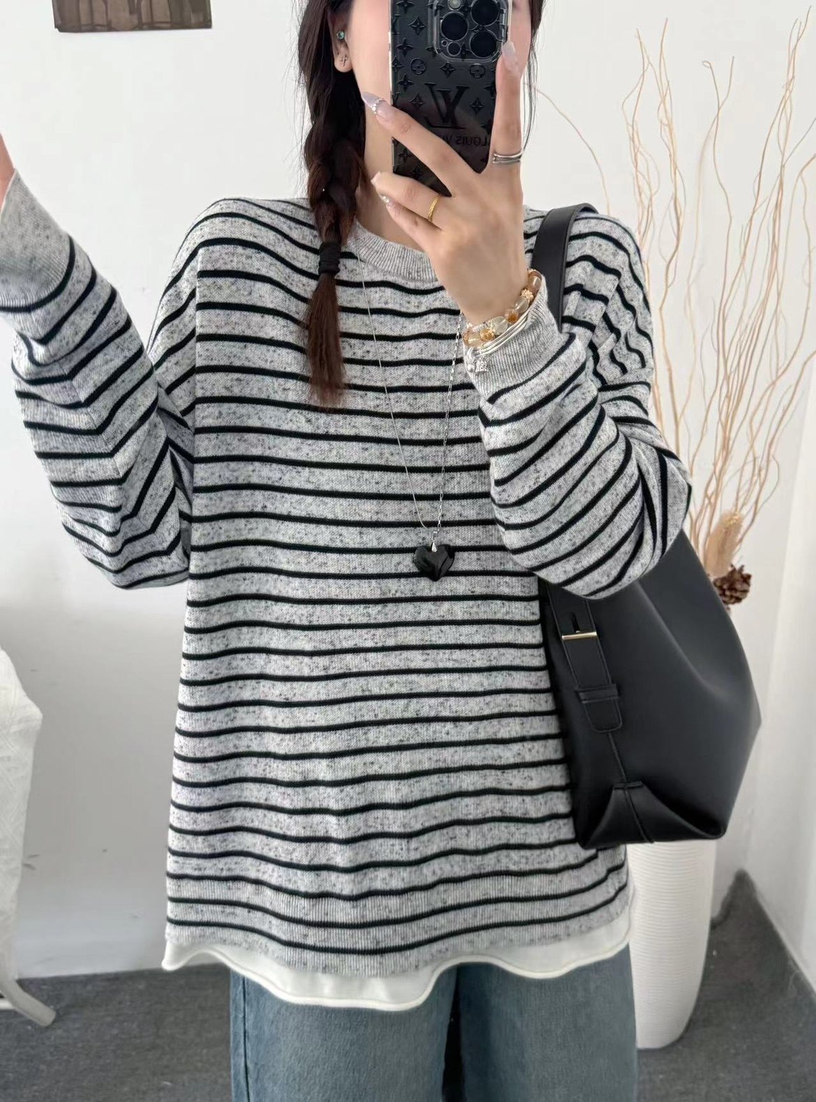 80979街头风针织女套头款条纹毛针织衫上衣套头慵懒风圆领假两件,女装/女士精品,毛针织衫,淘宝优惠券,粉丝福利购,淘宝优惠卷