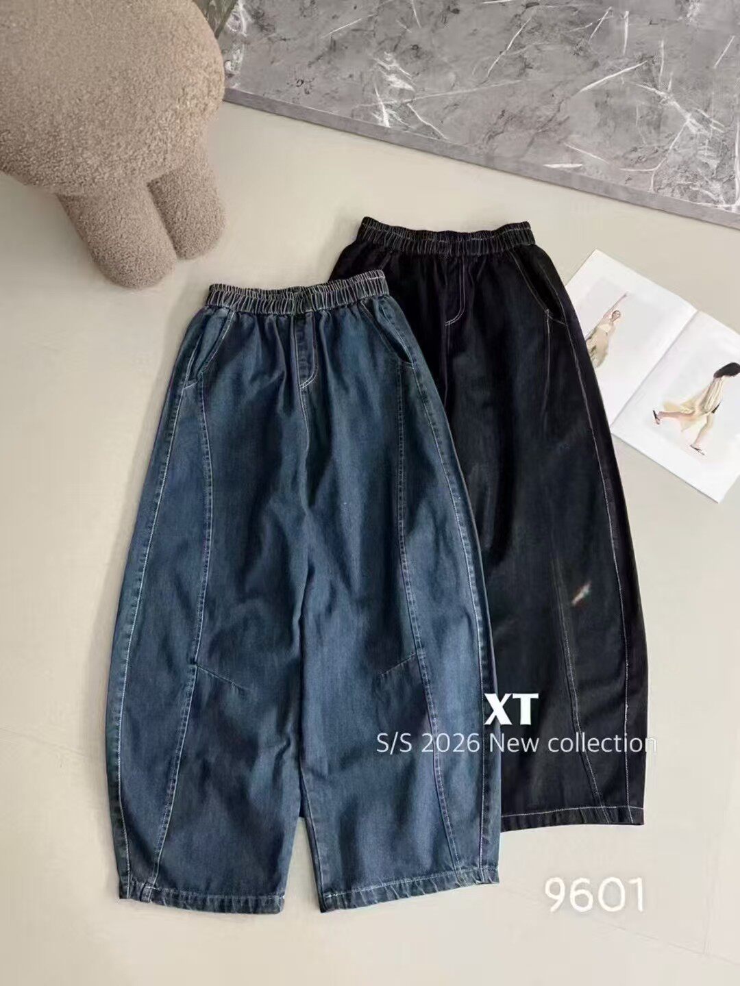 9601第九新款春夏季高腰宽松显瘦直筒阔腿九分牛仔裤女