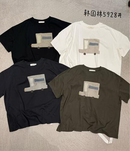 5928韩国棉5G韩系时尚宽松显瘦印花圆领短袖T恤百搭上衣