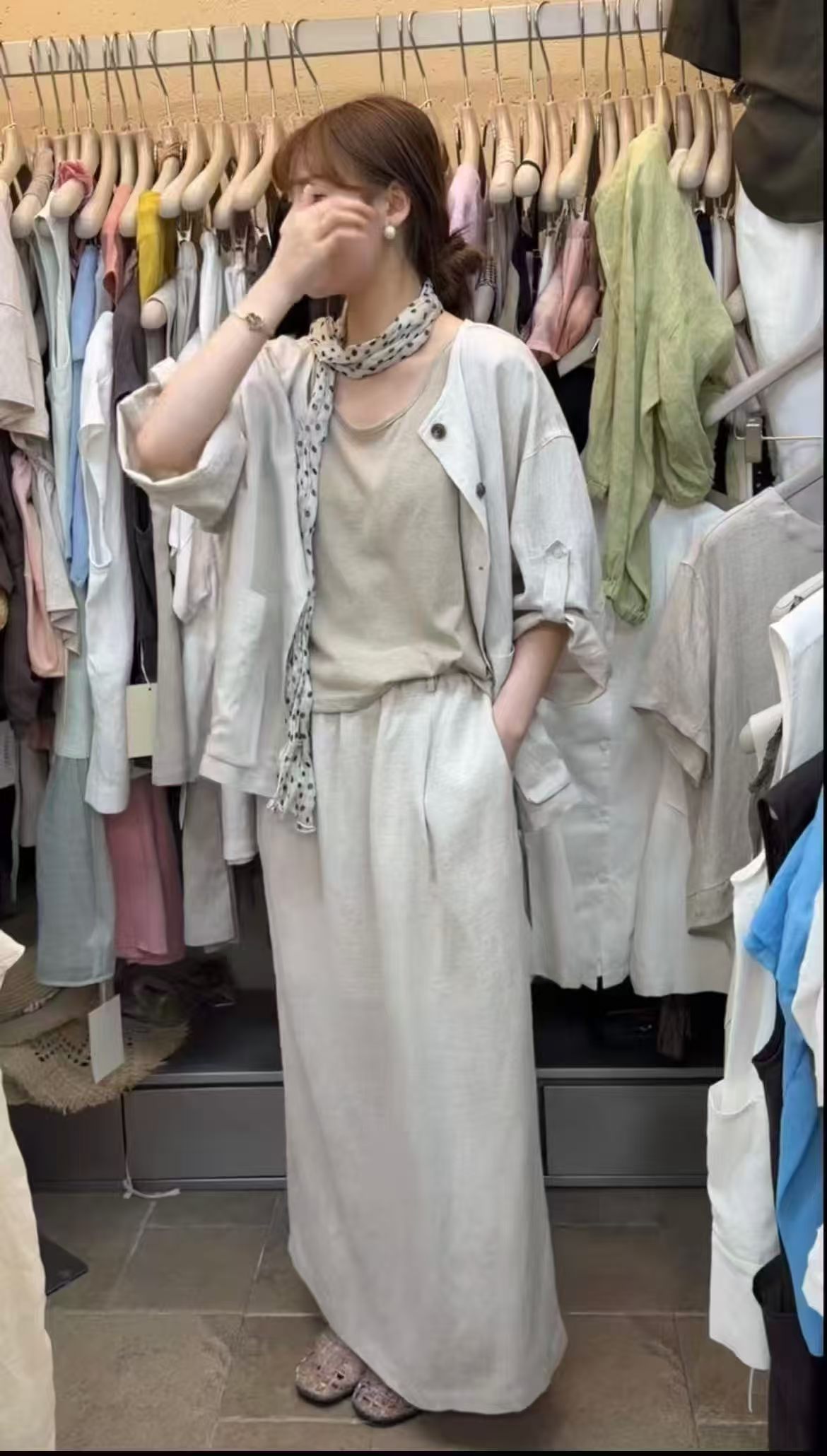 81897夏季新款韩系慵懒风宽松显瘦背心上衣半身裙套装女三件套