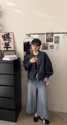 6239欢喜立领拉链长袖圆领适中条纹短外套时尚上衣秋季牛仔