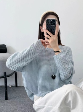 80902镂空圆领云朵宽松型常规毛针织衫纯色针织衫时尚