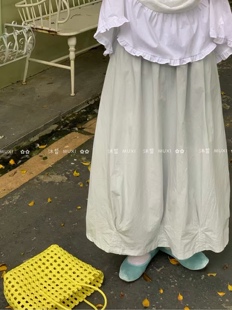 15986沐皙夏季气质韩系甜美洋气纯色韩版宽松休闲百褶半身裙