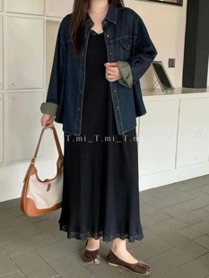 11807返潮复古T.mi显瘦宽松气质吊带裙休闲牛仔外套两件套套装