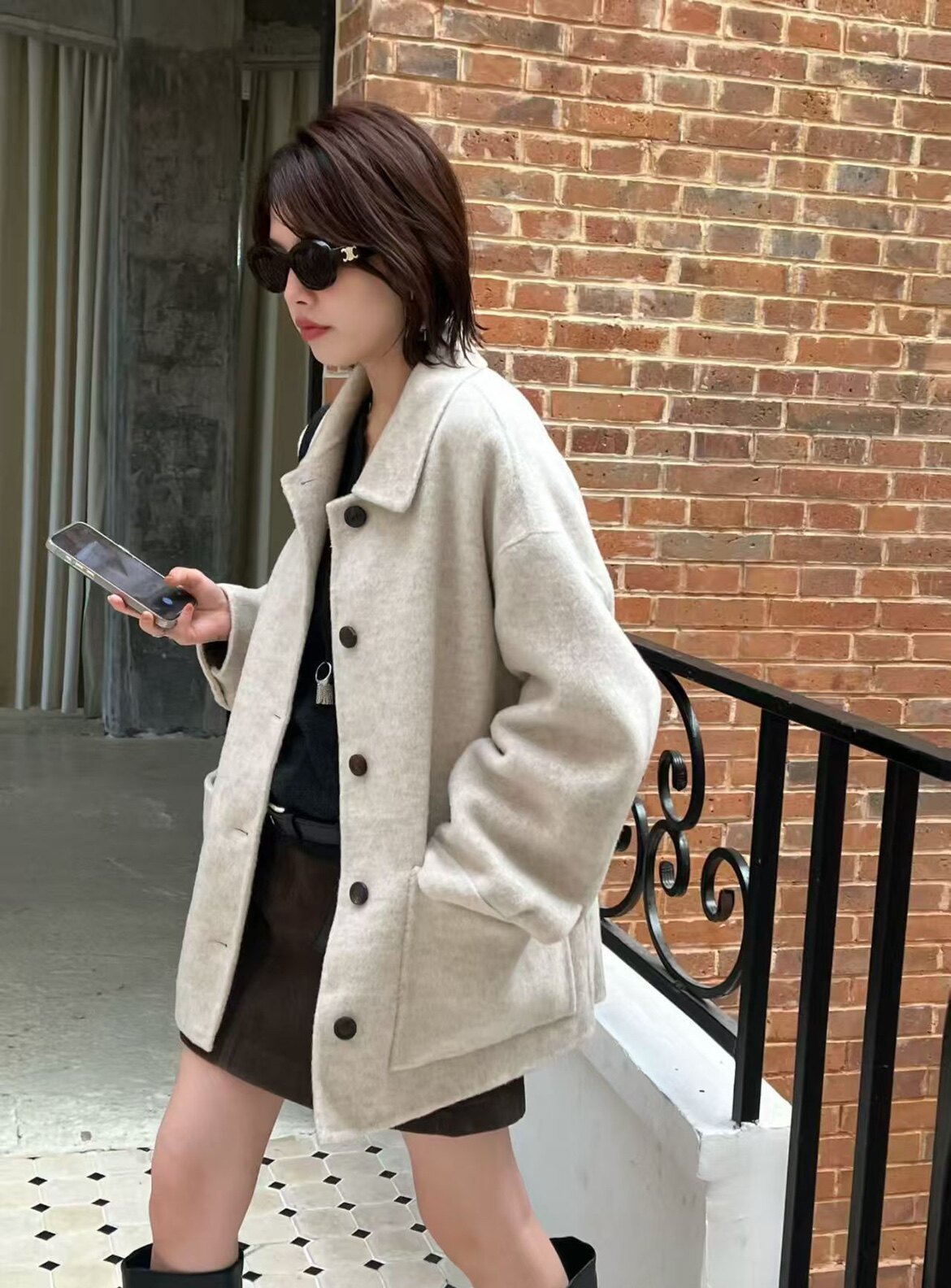 8610巴城高端双面羊绒全羊毛五粒扣全毛中长款大衣时尚百搭秋冬