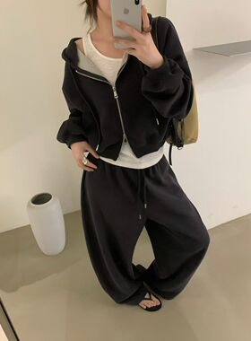 268897秋季oit韩系时尚宽松显瘦连帽拉链百搭卫衣女