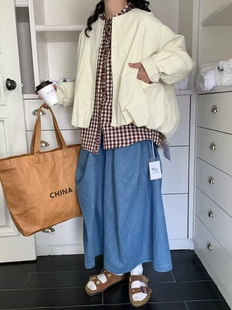 5937we春秋日系设计感学院拼接韩版 宽松休闲百搭复古外套 时尚