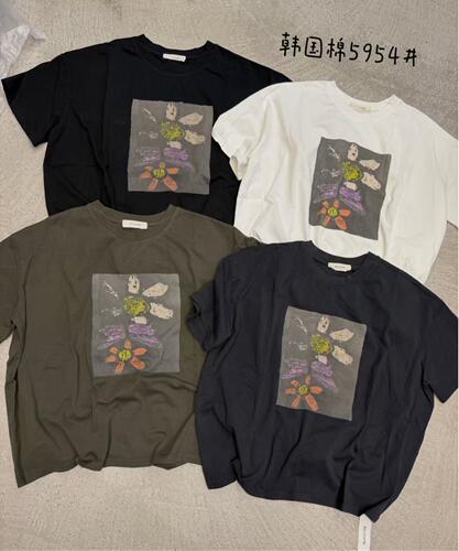 5954韩国棉5G韩系宽松显瘦休闲百搭卡通印花圆领短袖T恤