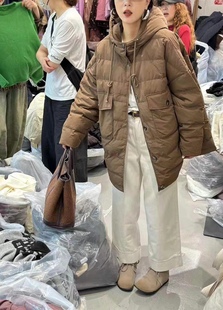 6057今秋冬韩版中长款宽松复古连帽加厚休闲时尚网红羽绒服外套