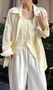 女装 26021夏季 大码 韩系休闲显瘦百搭假两件设计感衬衫 新款