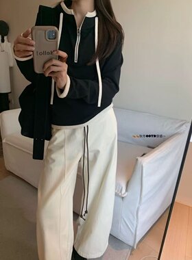 1911拼色冬季拼接连帽女加绒加厚保暖打底衫休闲撞色百搭带帽卫衣
