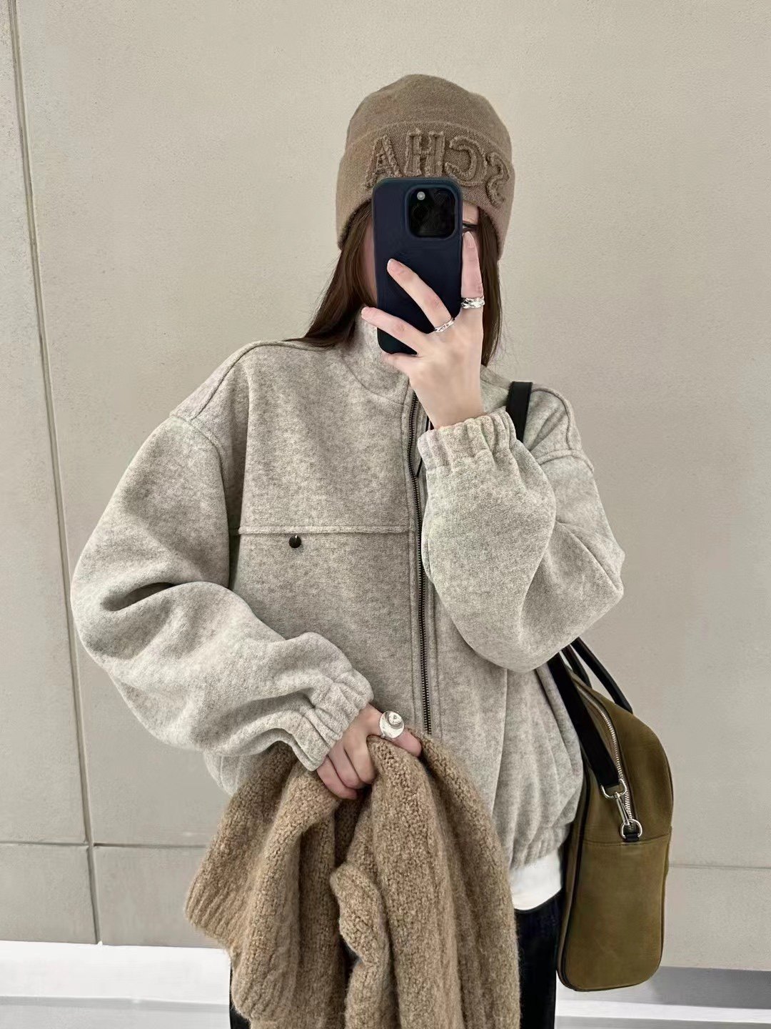 29356秋冬加厚立领休闲加绒时尚韩版长袖宽松纯色个性卫衣开衫