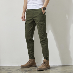 军绿色工装裤男士春秋季潮牌宽松型痞帅2024年新款休闲束脚裤子男