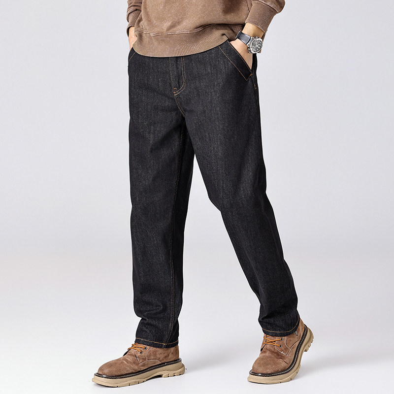 黑色牛仔裤男秋季宽松男生直筒男裤2025秋冬男款拼接伐木休闲裤子