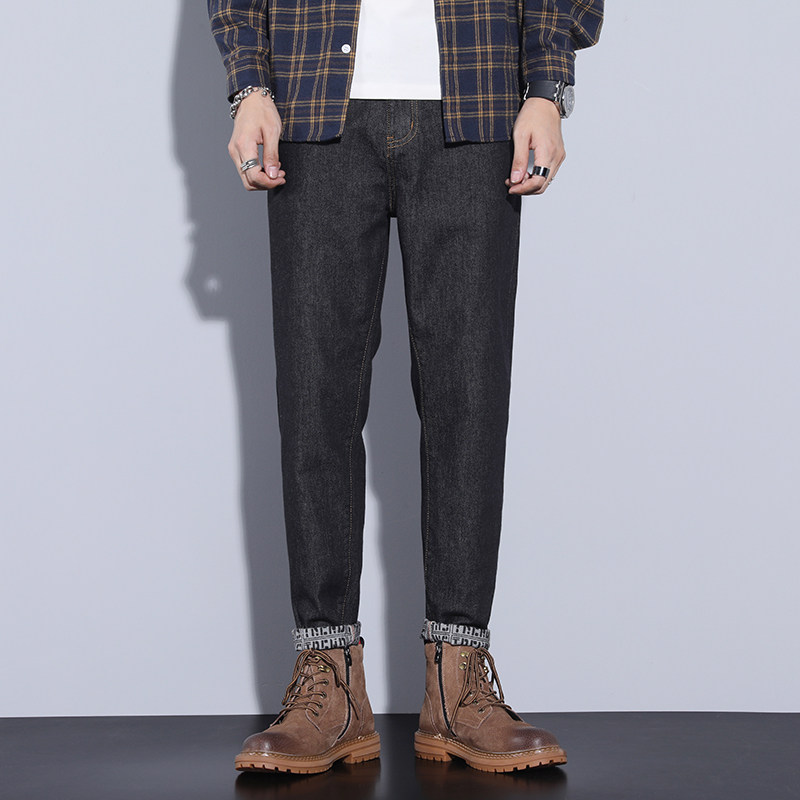 高端牛仔裤男秋冬季休闲百搭修身小脚长裤潮牌搭配马丁靴弹力裤子