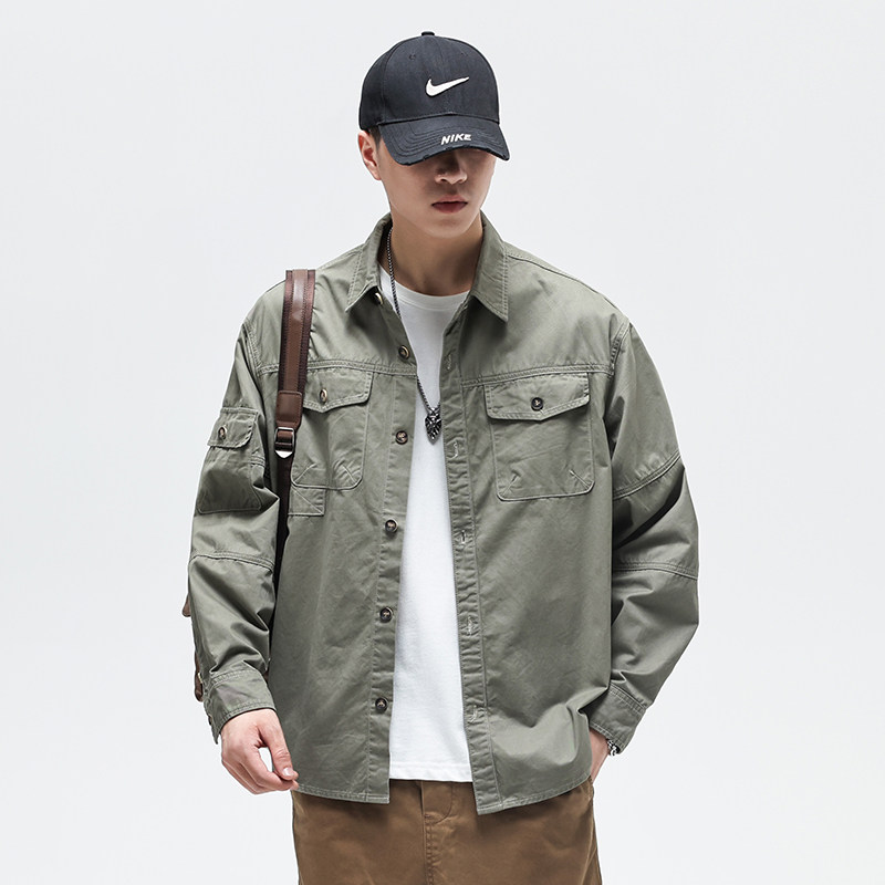 春秋季夹克外套男ins潮牌美式翻领高档多口袋工装大码男装夹克衫