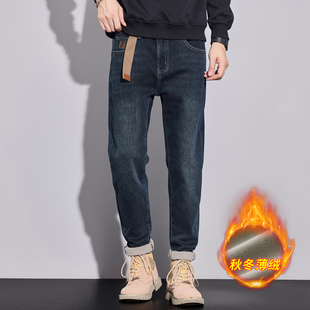 秋冬季抓绒牛仔裤男款修身小脚裤弹力裤子男休闲2025新款加厚男裤