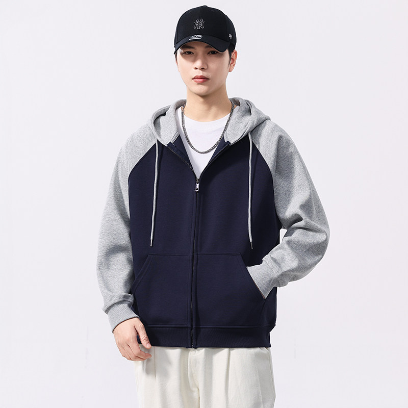 高端美式潮牌青少年拉链开衫卫衣男款春秋季宽松撞色连帽休闲上衣