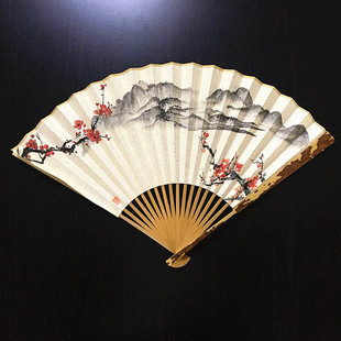 堂折扇 礼品扇个性 红梅远山图手绘 草书题诗词 订制 工笔重彩 怀袖