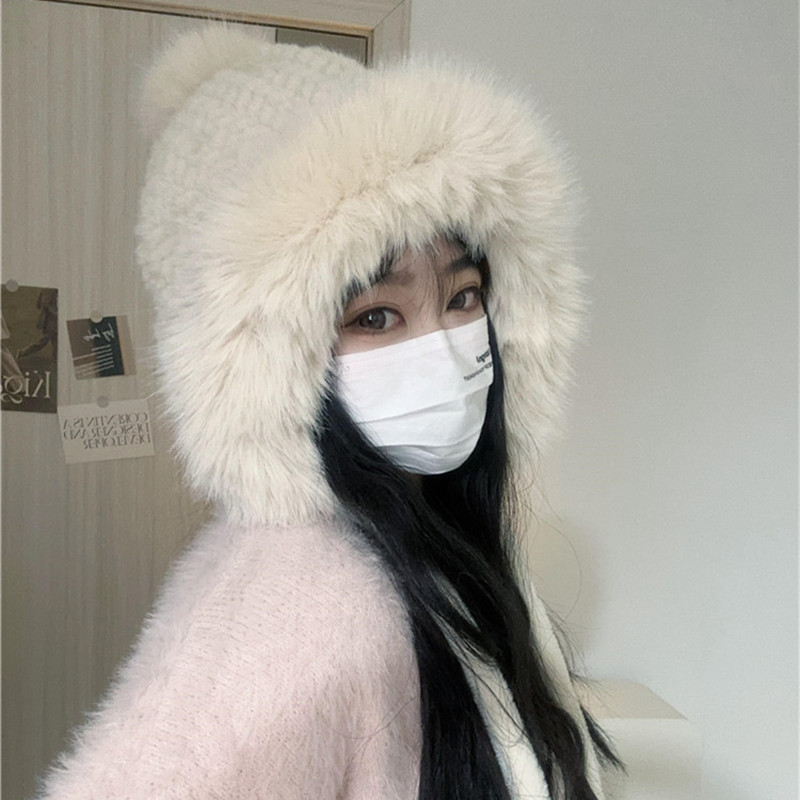 加绒防风雷锋帽户外可爱女冬季