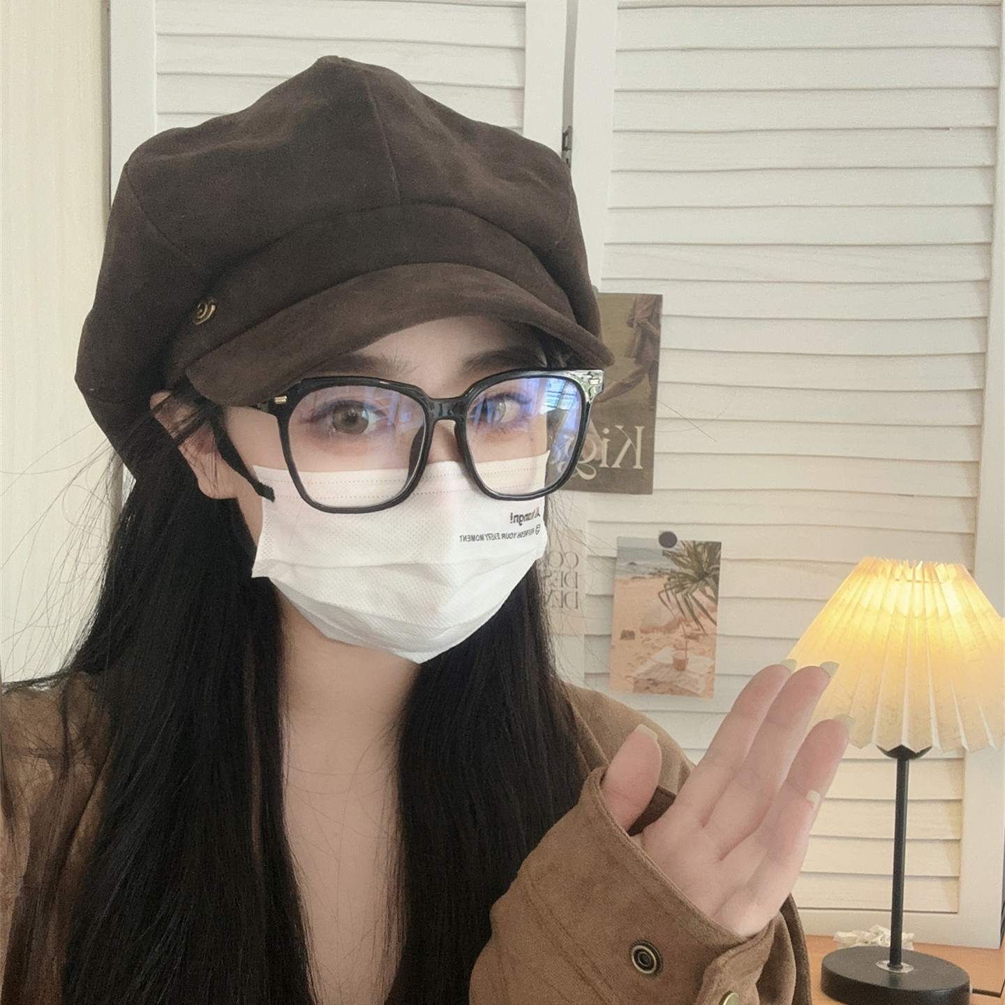 韩系秋冬复古大板型显脸小八角帽