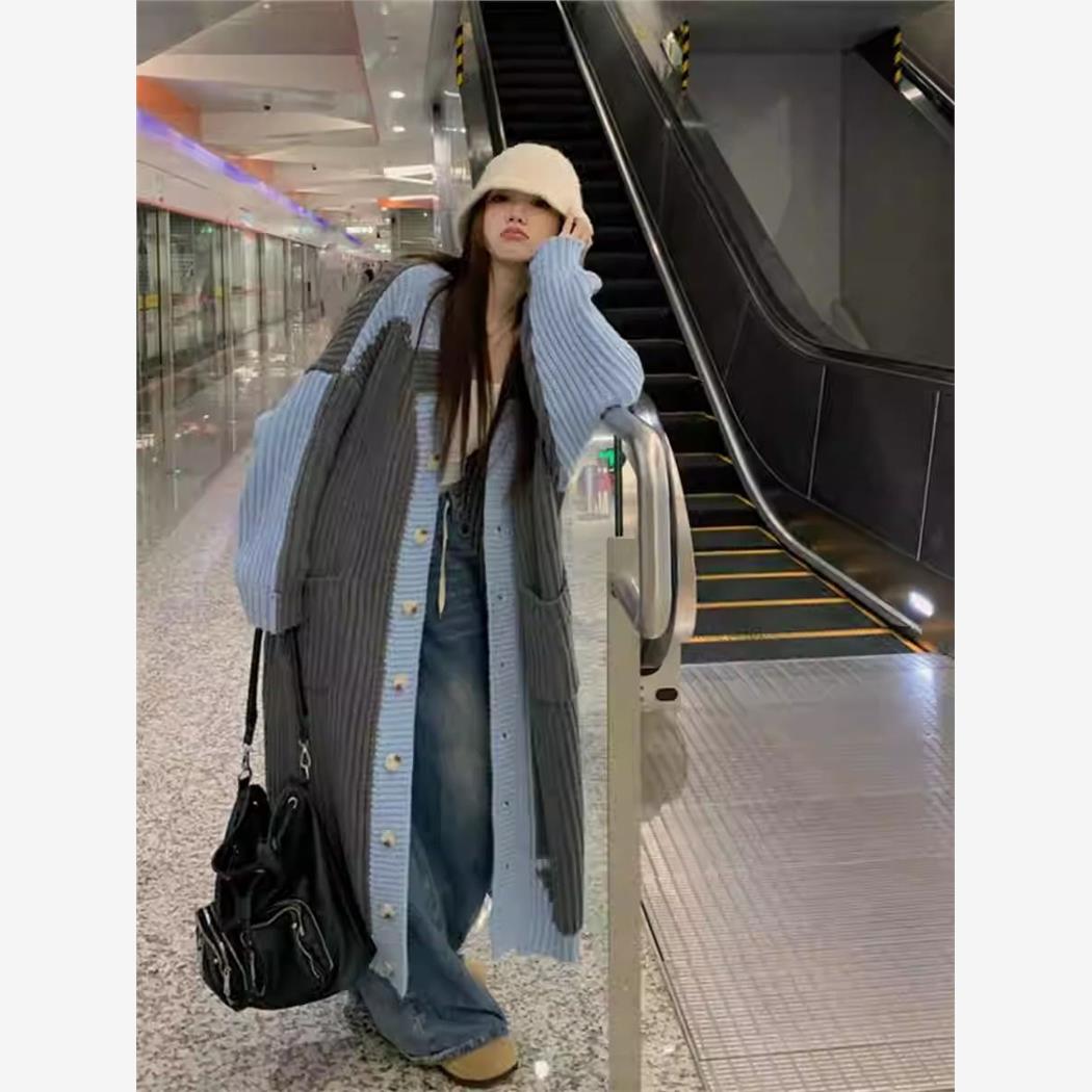 AIMISS宽松中长款过膝毛衣外套女秋秋冬新款加厚针织开衫风衣上衣