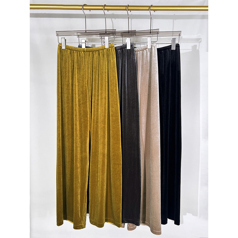 丝绒阔腿裤女春秋2025新款垂坠感松紧腰直筒裤宽松百搭显瘦休闲裤