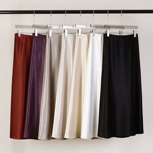 遮胯 秋冬加厚 鱼尾高腰A字 垂感 抗风显瘦半身长裙女 醋酸缎面