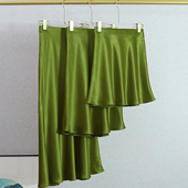 高品质草绿色三醋酸半身裙女短裙中长裙垂感显瘦鱼尾A版 丝滑百搭