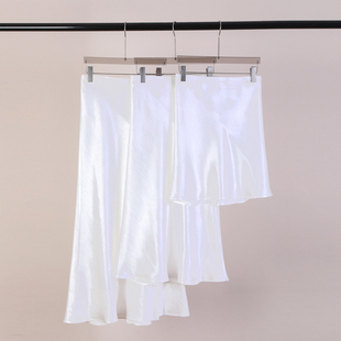 简约松紧腰褶皱醋酸半身裙女珍珠白贵气真丝百搭垂坠感鱼尾a版 型