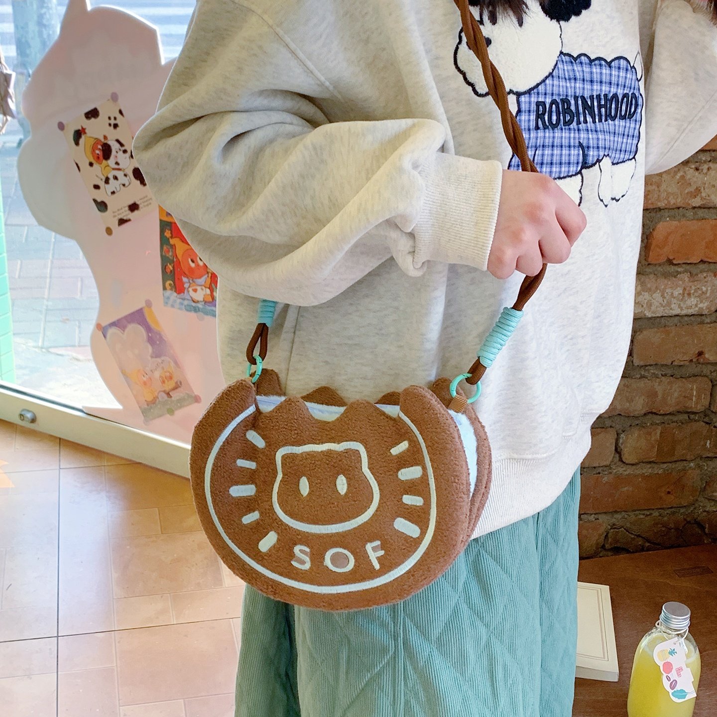 可爱灯芯绒小猫斜挎零钱包