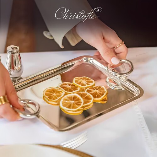christofle圆形托盘长方形镀银