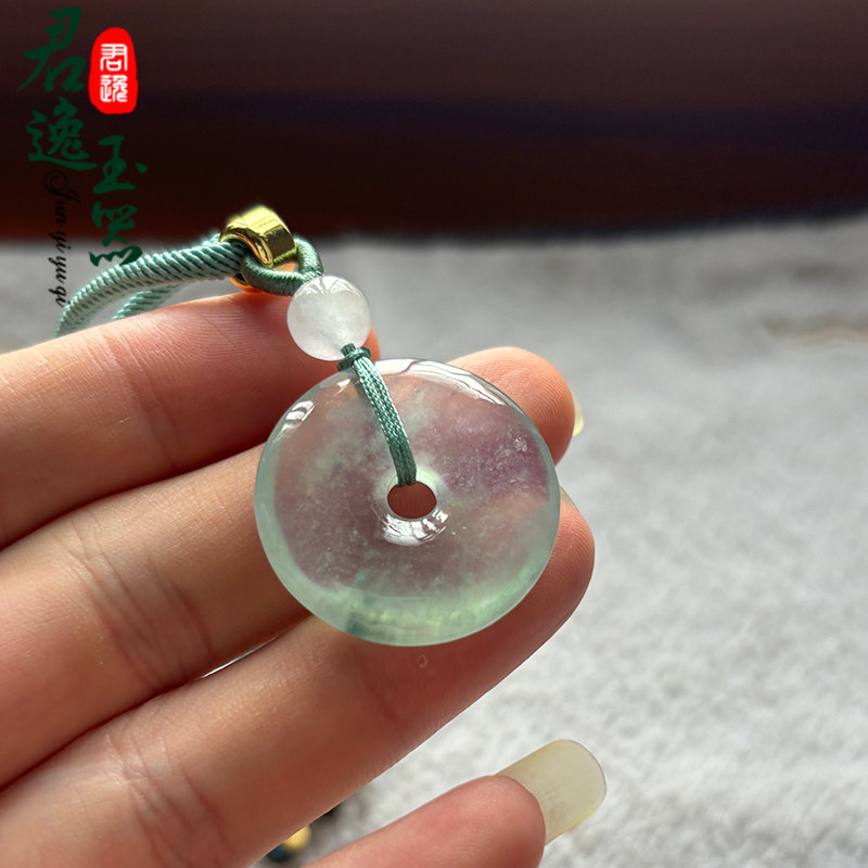 天然翡翠A货冰种木那雪花棉平安扣吊坠 玉扣 玉坠男女款玉石挂件
