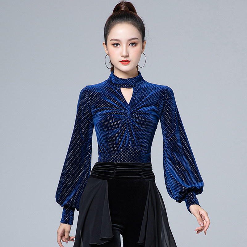 秋冬新款拉丁舞练功服女交谊舞摩登舞专业舞服时尚韩国绒长袖上衣