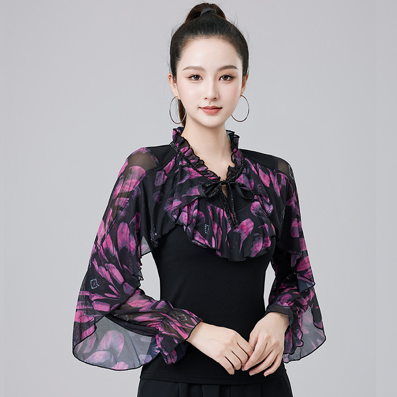 新款春夏拉丁舞女长袖上衣表演